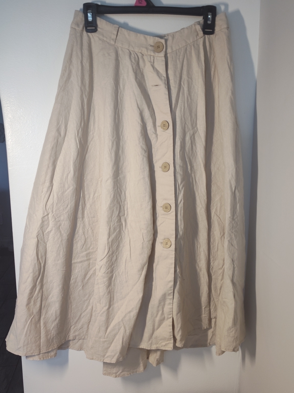 Zara Cream Button-Front A-Line Midi Skirt #800